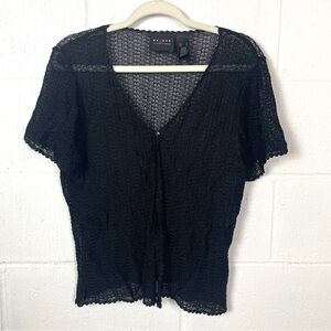 Axcess V-Neck Cardigan Black Sheer Open Crochet Y2K Emo Whimsigoth Dark Fairy XL